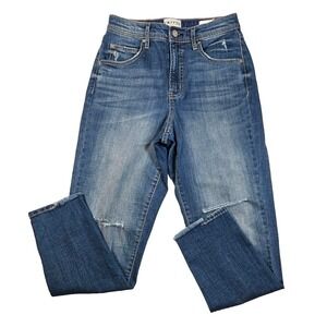 Frayed Womens Distressed High Rise Boyfriend Tapered Leg Blue Jeans 26